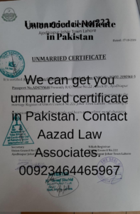 How to get unmarried certificate in Pakistan